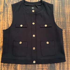 Black Sleeveless Vest with Decorative Gold Buttons
